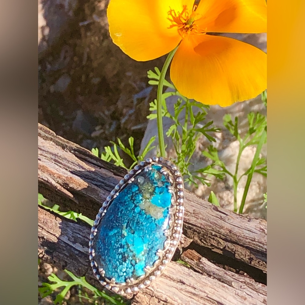 Inlaid Turquoise Handcrafted Southwestern Sterling Silver Ring - Picture 5 of 13